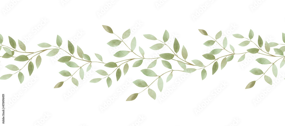 Seamless green leaves foliage graphic repeat pattern illustration - obrazy, fototapety, plakaty 