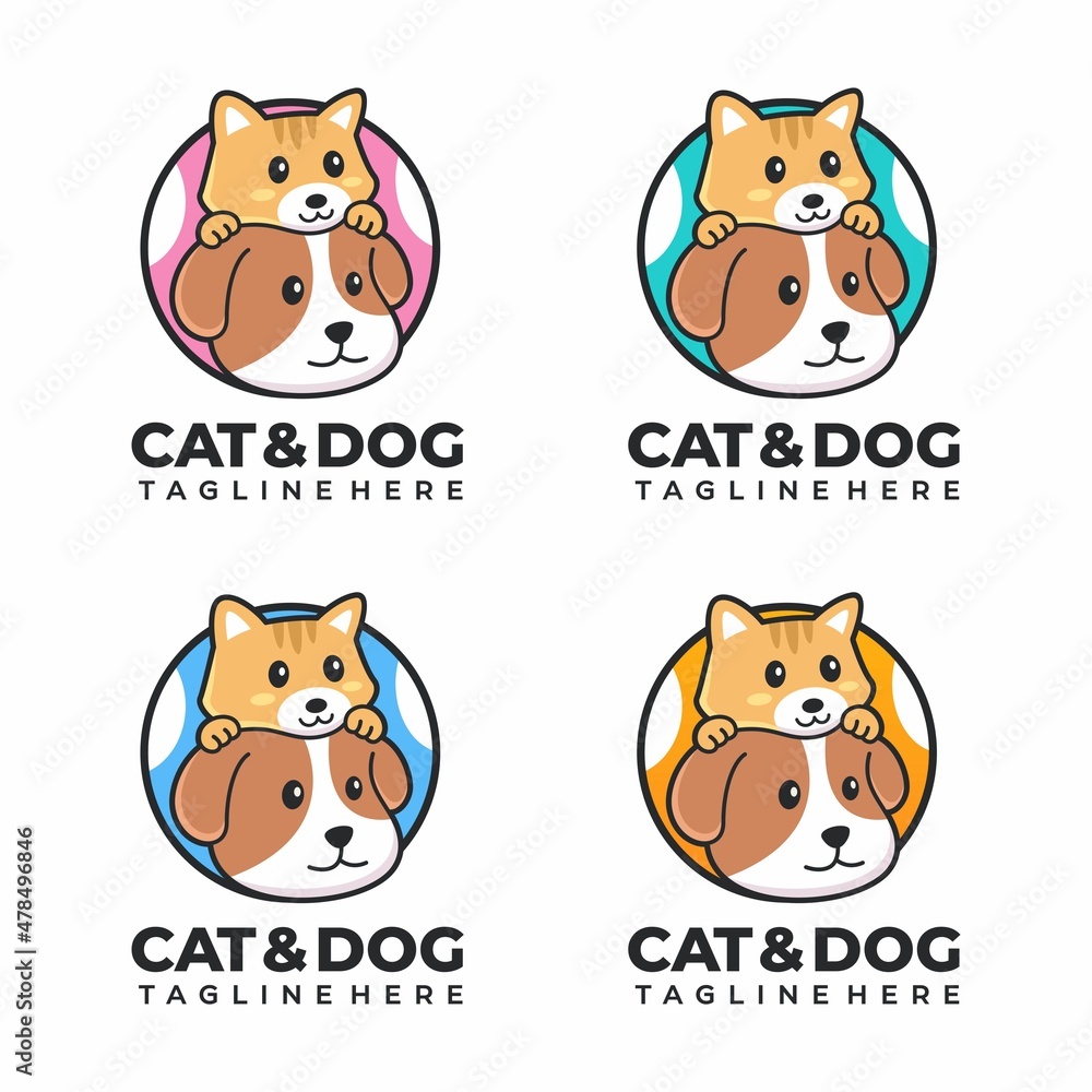 Cat and dog cartoon logo