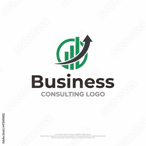 Business consulting logo with arrow and bar chart