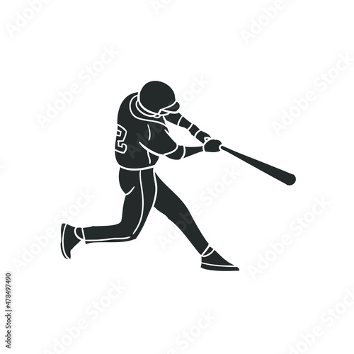 Batter Baseball Icon Silhouette Illustration. Sport Game Kick Vector Graphic Pictogram Symbol Clip Art. Doodle Sketch Black Sign.