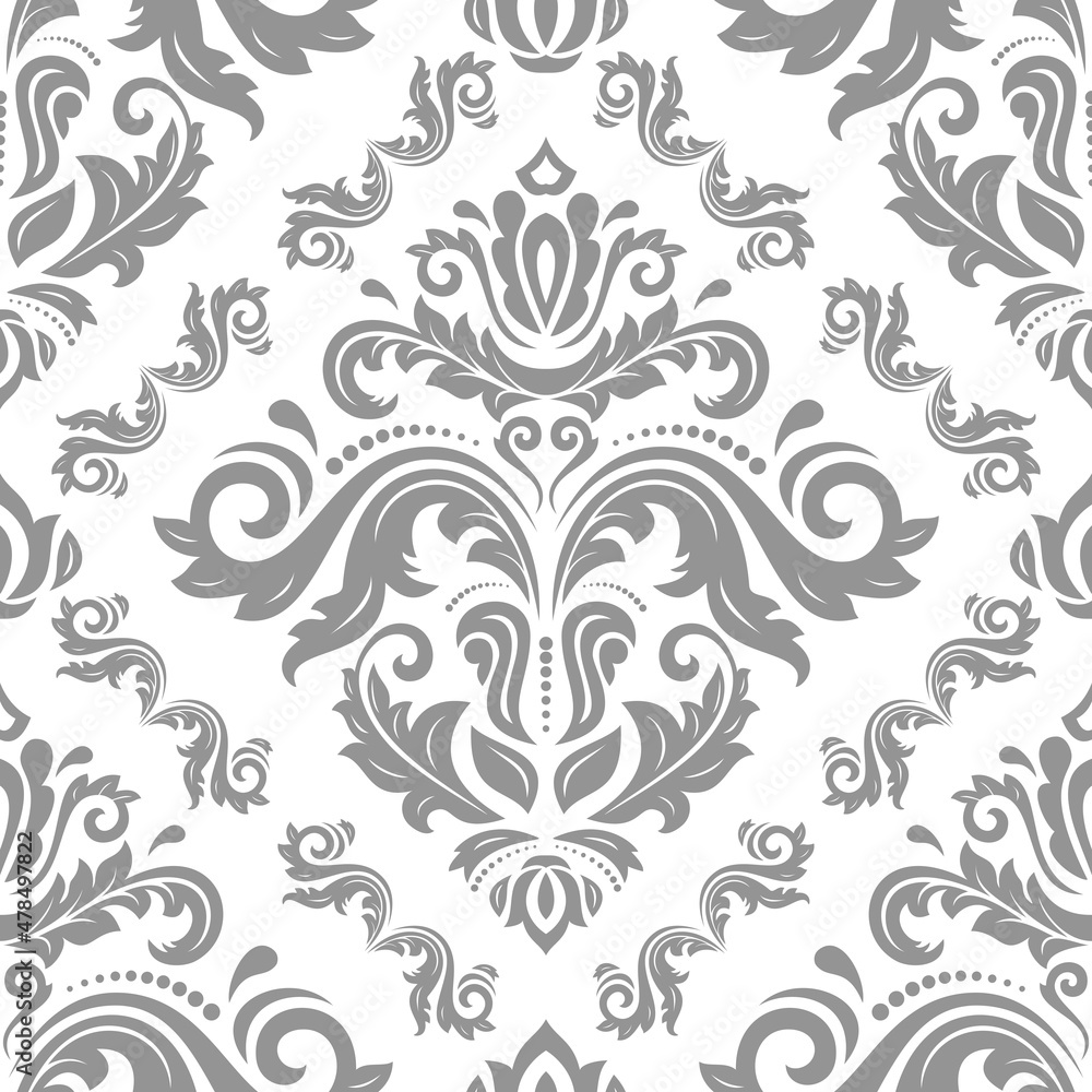 Classic seamless vector pattern. Damask orient silver ornament. Classic vintage background. Orient ornament for fabric, wallpapers and packaging