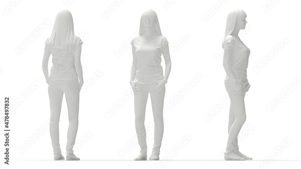 Αυτοκόλλητο 3D rendering of a young casual female posing isolated on empty studio background