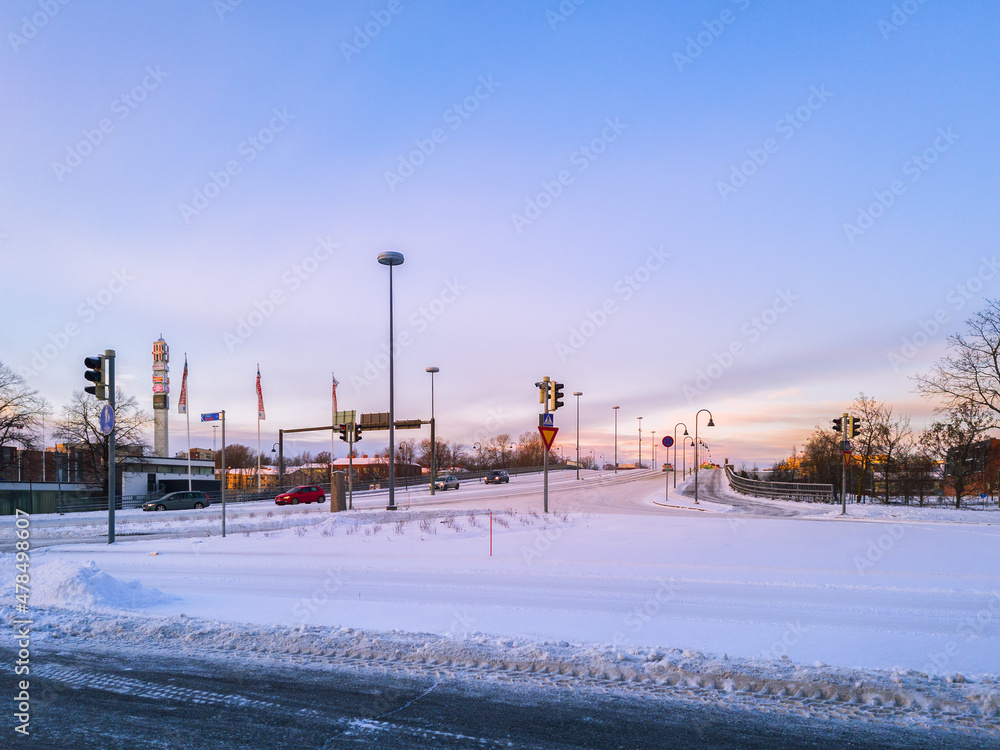 Snowy View of Aninkaistenkatu Street in Turku, Finland