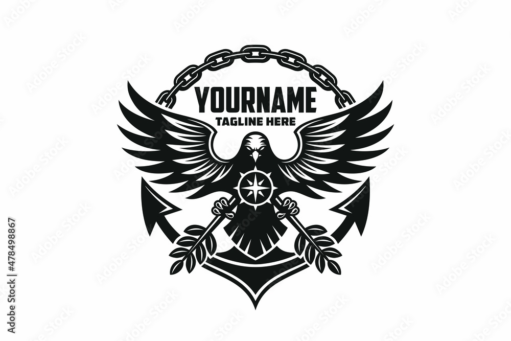 Eagle logo emblem with anchors and chains Eagle logo emblem with anchors and chains