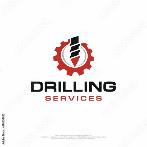 Drilling service logo with images of drill bits and jagged circles