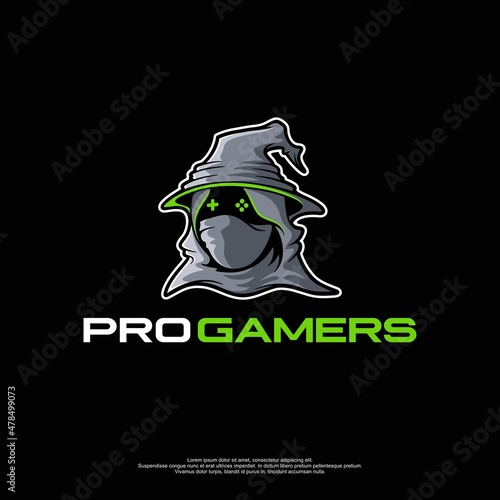 Gamers logo with a mask and wearing a witch's hat