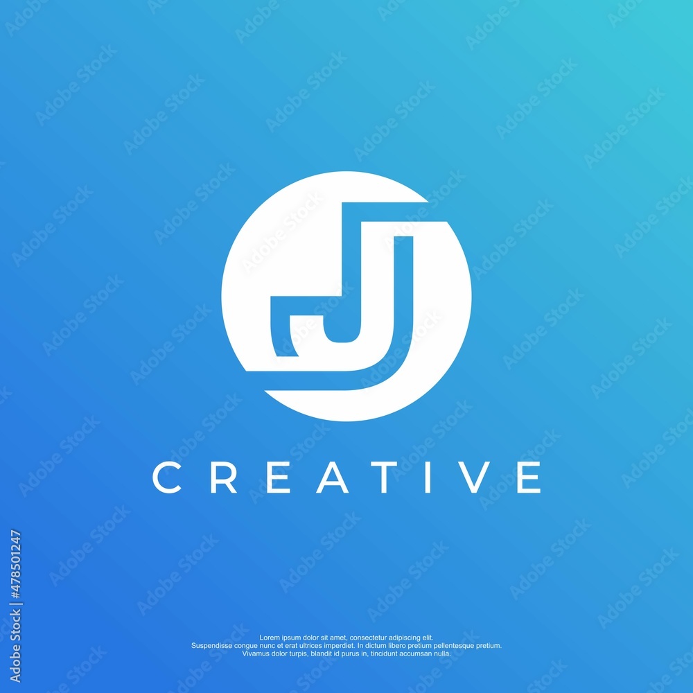 Letter J logo design template with white color and blue background Letter J logo design template with white color and blue background