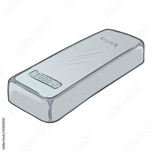 Silver Bar. Vector Cartoon Metal Bullion Illustration.
