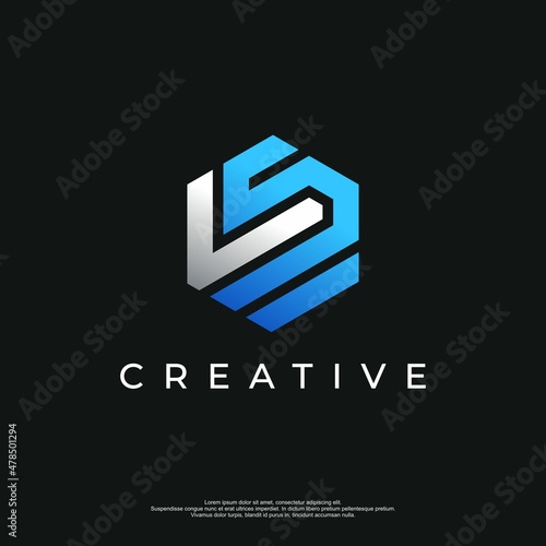 Letter LS logo design template with blue and white color icon