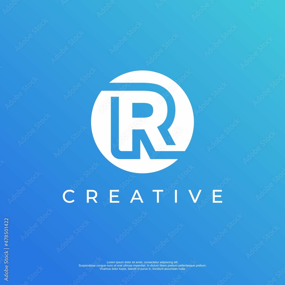 Letter R logo design template with white color and blue background ...