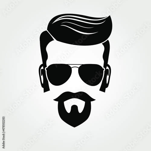 Bearded men in sunglasses. Hipster face icon isolated. Vector illustration