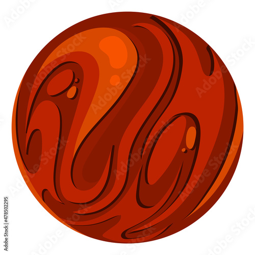 Cartoon planet. Fantastic fire space body for game design