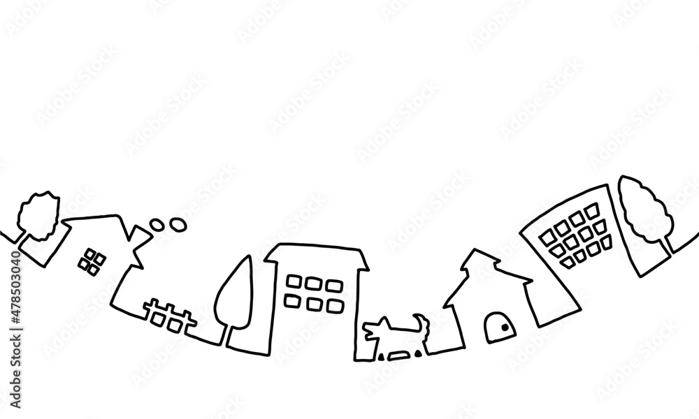 街並みの手描き線画イラスト Stock Vector Adobe Stock