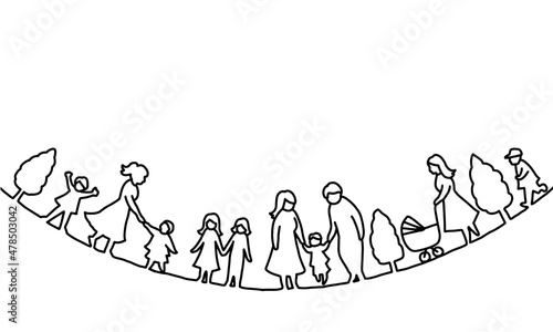 いろいろな親と子どもの線画イラスト