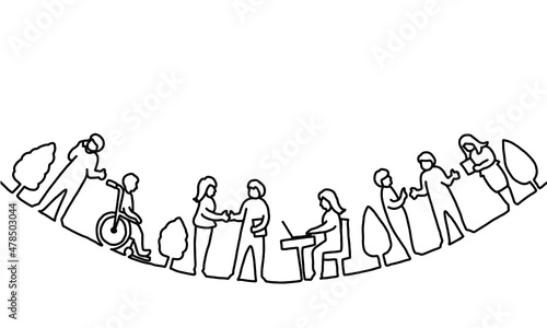 働く人々の線画イラスト