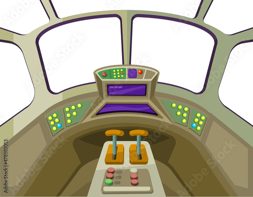 Space ship control panel. Spacecraft interior background