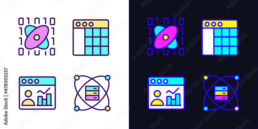 Science data mining light and dark theme RGB color pixel perfect icons ...
