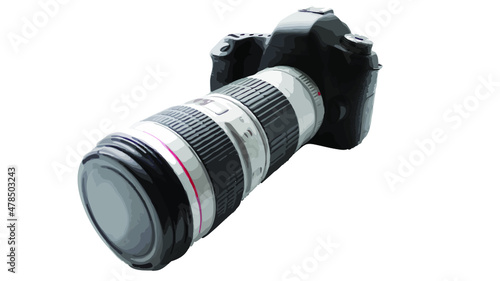 silhouette of a SLR camera with a zoom lens 70-200 on a white background