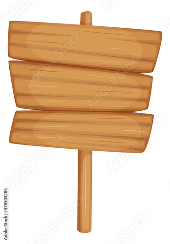 Wooden boards on pole. Blank signboard with wood texture