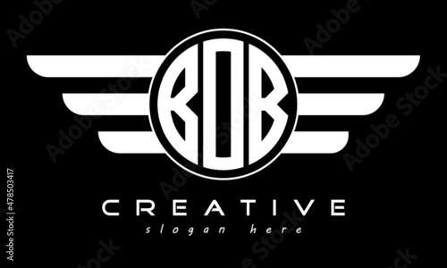 BOB three letter monogram type circle letter logo with wings vector template.