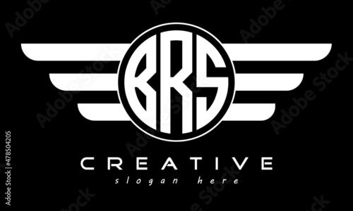 BRS three letter monogram type circle letter logo with wings vector template. photo