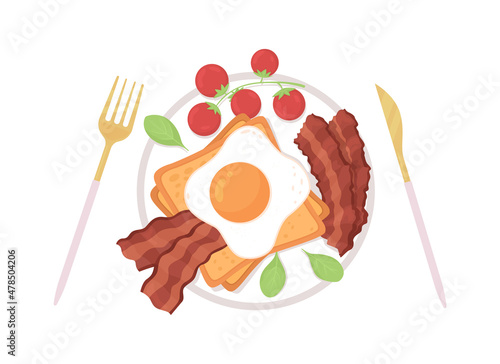 English breakfast semi flat color vector object. Morning eating routine. Realistic item on white. Lifestyle isolated modern cartoon style illustration for graphic design and animation