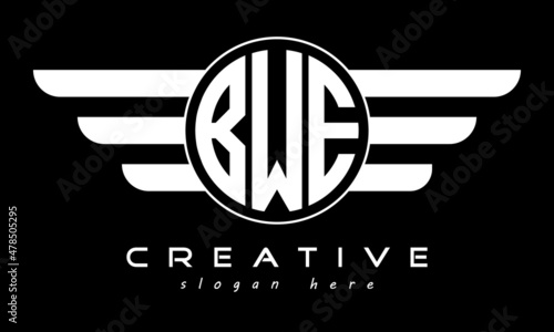 BWE three letter monogram type circle letter logo with wings vector template. photo