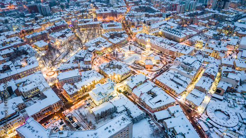 Top view of Ivano-Frankivsk in winter at Christmas time © perekotypole
