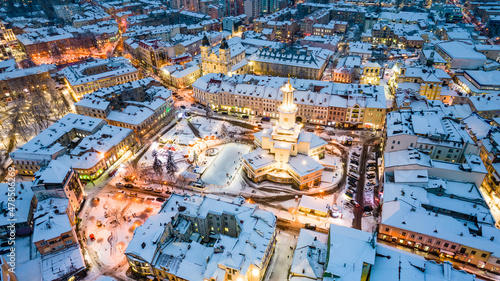 Top view of Ivano-Frankivsk in winter at Christmas time © perekotypole