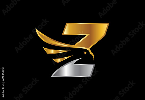 Initial Z monogram letter with Eagle head negative space symbol. Creative Eagle head vector design
