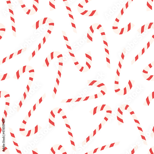 Christmas candy cane seamless pattern - flat vector illustration on white background. Sweet dessert great for holiday wrapping paper.