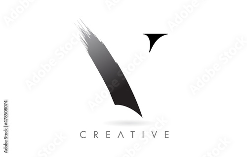 Artistic V Brush Stroke Letter Design Logo Icon Vector. Elegant Minimalist Brush Letter Identity