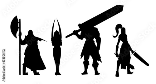 Fotografia Silhouette of warriors with different weapons vector illustration