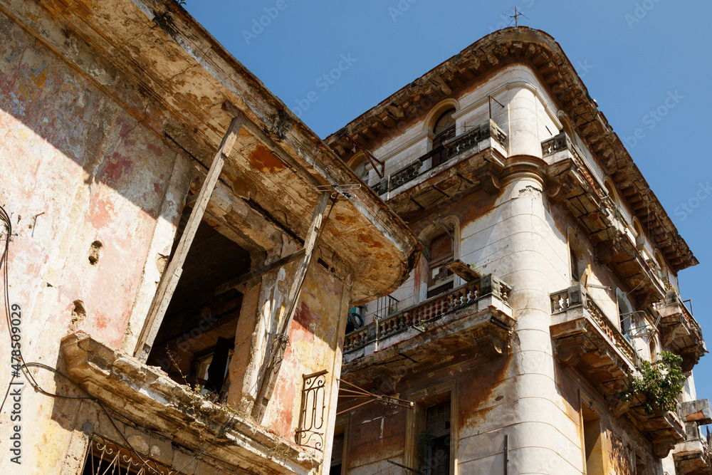 Facade of an old residential building in Havana