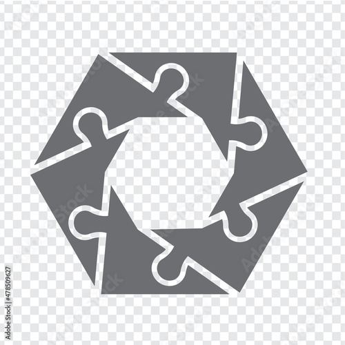 Simple icon polygonal puzzle in gray. Simple icon hexagon puzzle of the six elements  on transparent background for your web site design, app, UI. EPS10.