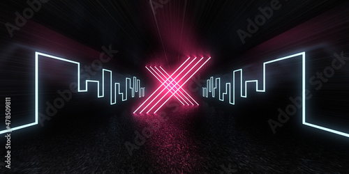 3D abstract background with neon lights. neon tunnel .space construction . .3d illustration3
