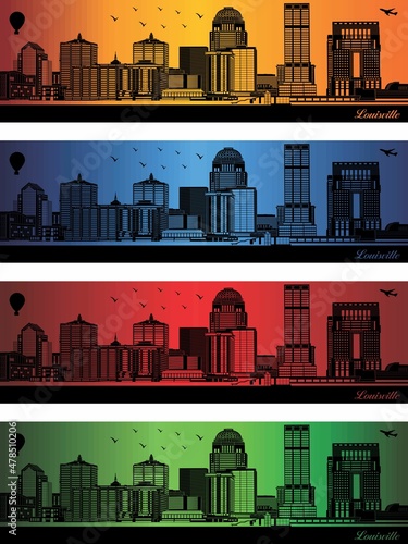 Louisville in a four different colors - illustration, 
Vector city skyline silhouette,
Louisville Kentucky
