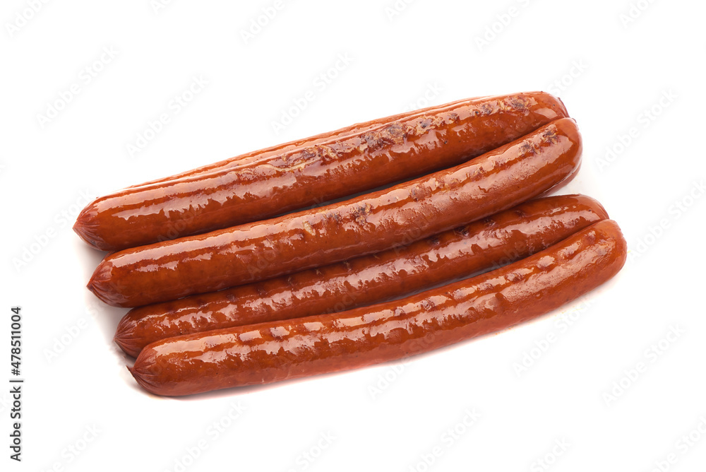 Roasted pork sausages bbq, close-up, isolated on white background. Roasted pork sausages bbq, close-up, isolated on white background.