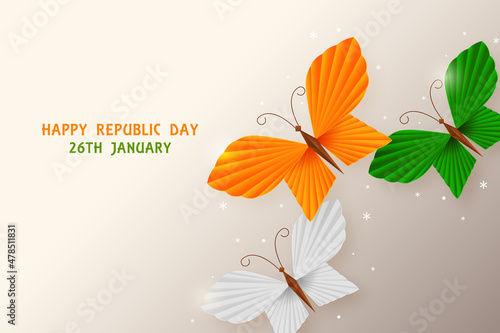 Indian flag concept Republic Day trio colors paper craft Butterflies 