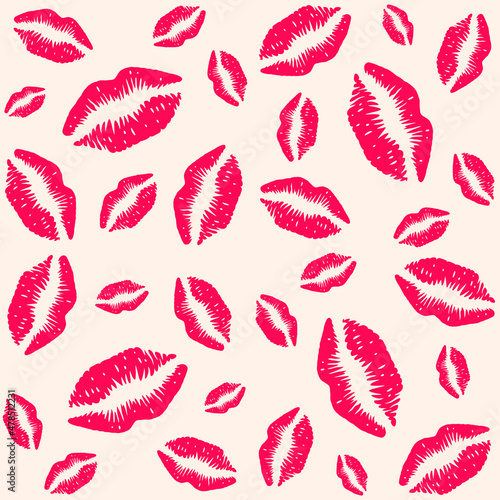 Female lips kiss seamless pattern background