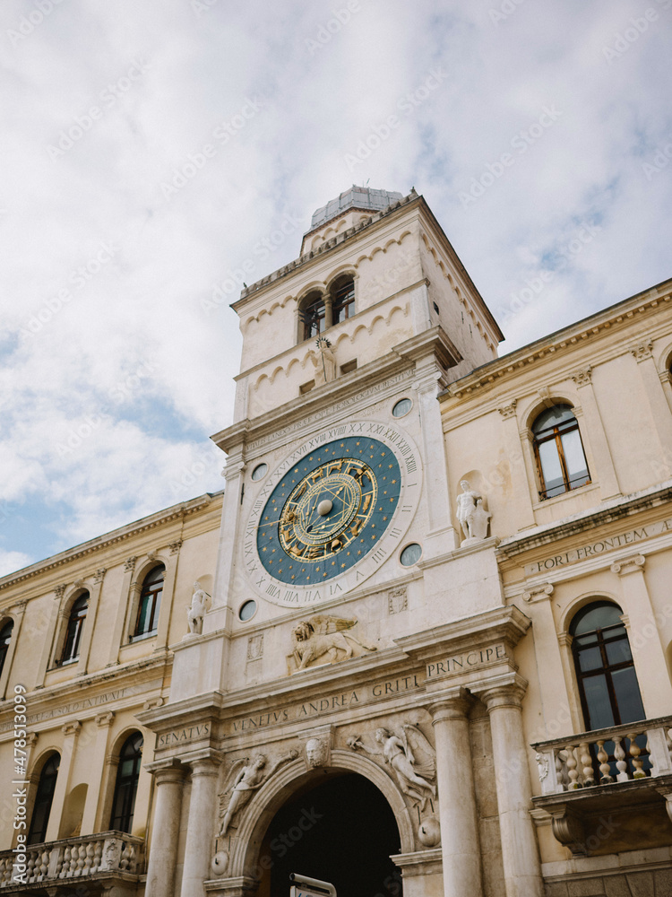 Clock tower in a square of Padua Italy