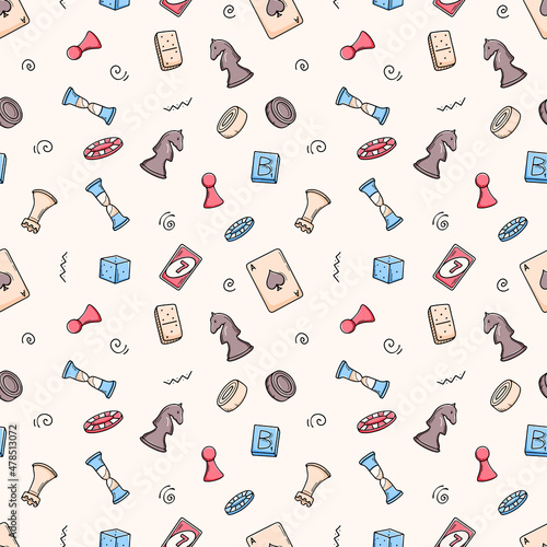 Board games seamless pattern. Endless texture with vector doodle elements