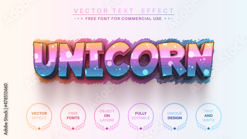 Fotografie, Obraz 3D Unicorn - Editable Text Effect, Font Style
