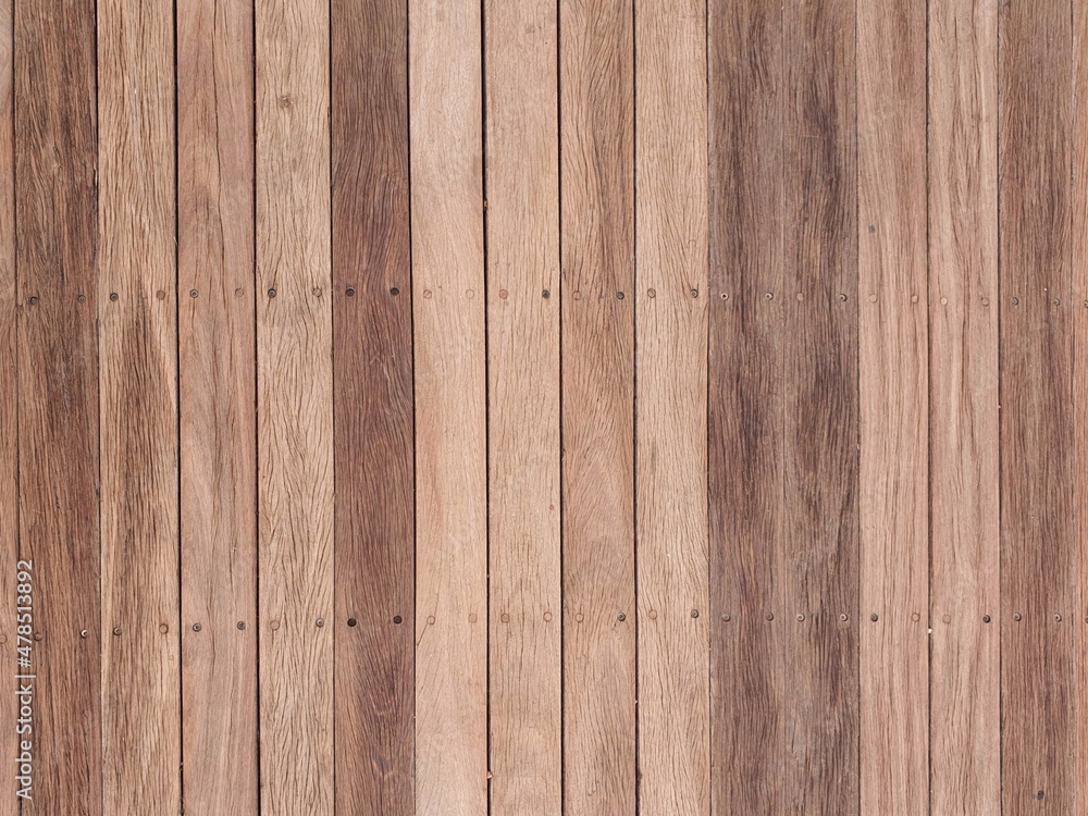 Naklejka premium Tiled brown planks are used as a wall, fence and floor for walkways.