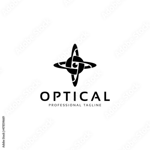 eye, camera lens, and atom molecule logo design