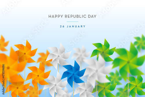 Fotografie, Obraz Indian flag concept Republic Day trio colors paper craft Windmills