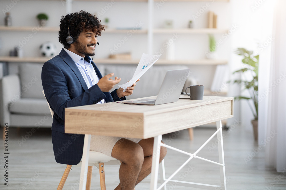 Handsome hindu man working from home while pandemic, copy space Handsome hindu man working from home while pandemic, copy space