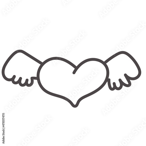 Heart symbol fly on wings sketch engraving. Romantic love lovesickness symbol. Valentine day symbol
