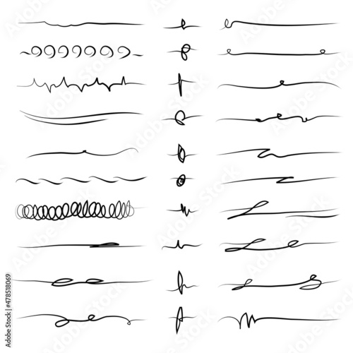 Set of artistic pen brushes. doodle underlines. Black marker and grunge brush stroke lines. vector illustration