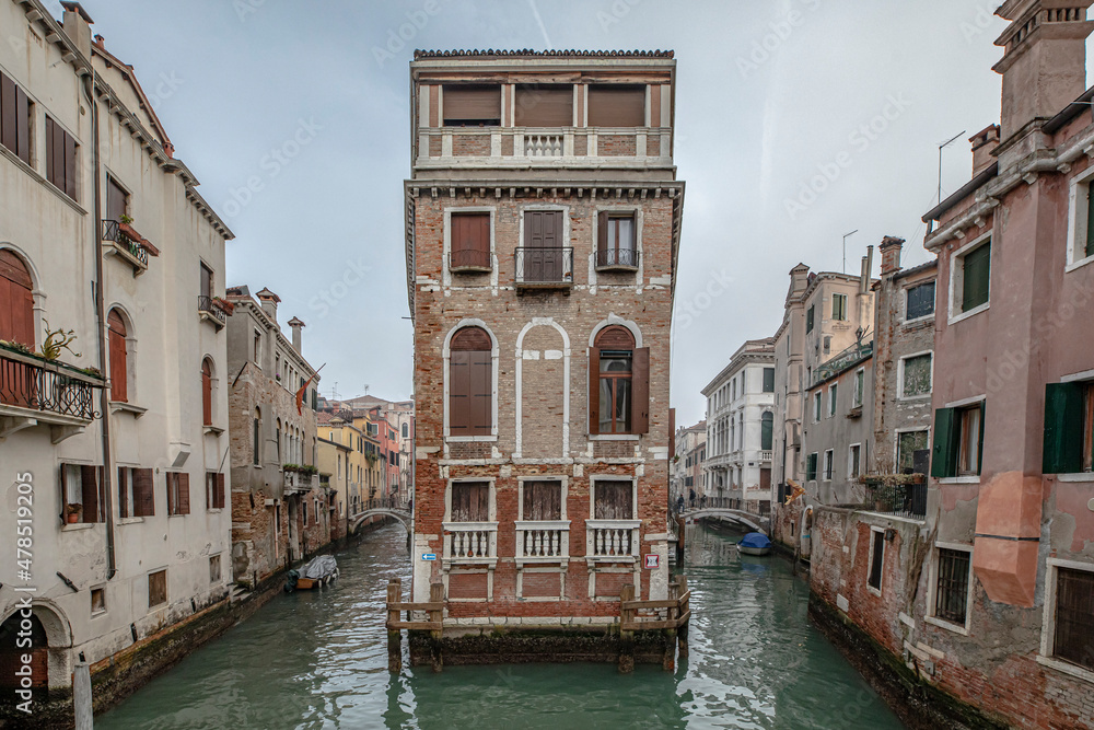 View of the palace between two canals in Venice